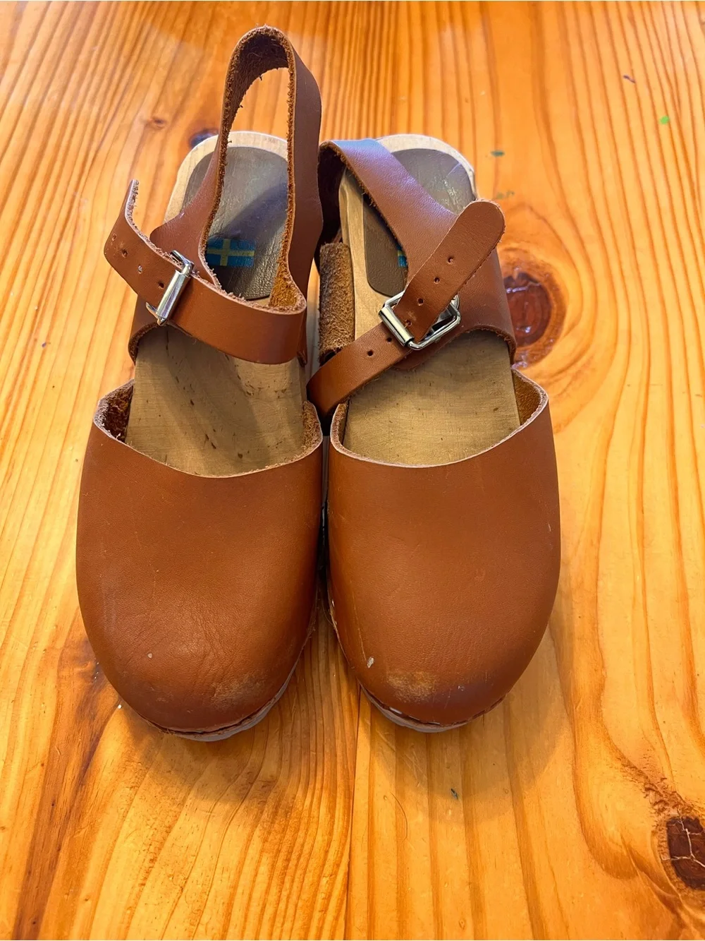 MIA Brown Leather Slingback Clogs - Picture 1 of 11